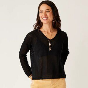 Carve Designs Zella Mesh Pullover Black Open Knit V Neck Sweater M